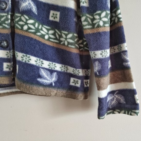 Leaf Print Stripe Neutral Tones Fleece Sweater - Picture 3 of 5